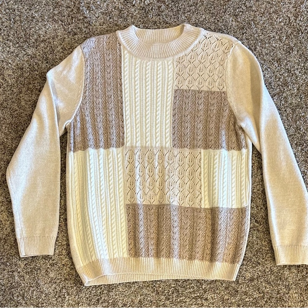 83. Alfred Dunner Textured Knit Sweater in Cream and Tan